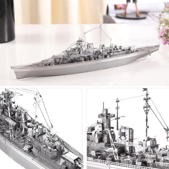 piececool 3D Puzzle Metall Bismarck-Schlachtschiff 3D Metall Puzzle Militärmodell 340 Edelstahl, Gan