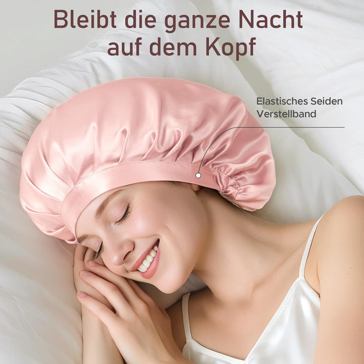 LitBear 22 Momme Seidenhaube zum Schlafen - Schlafmütze aus 100% Maulbeerseide, 100% Silk Bonnet mit