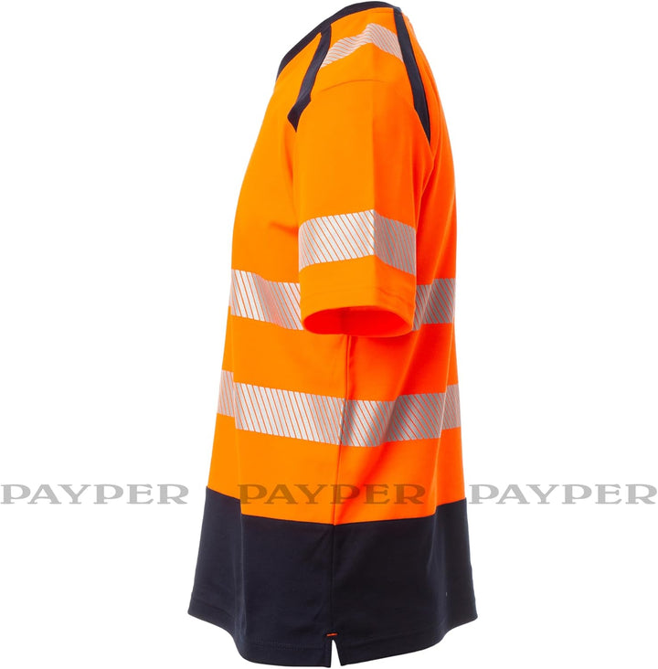 PAYPER Way Warnschutz T-Shirt Unisex 55% Baumwwolle/45% Polyester Warnorange/Blau Gr. XL