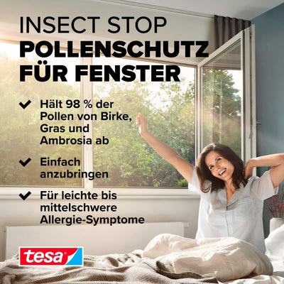 tesa Pollenschutzgitter im 2er Pack- zuschneidbarer, transparenter Pollenschutz für Allergiker - für