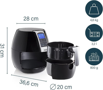 Princess Heissluftfritteuse mit 3,2 Liter, Digitalem Display, 8 Programme, 1500 Watt, Ohne Öl, Air F