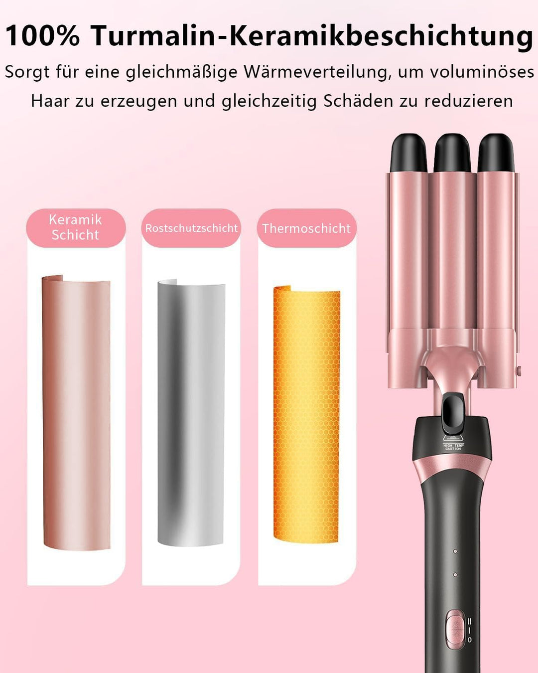 5 in 1 Lockenstab Set mit 3-Barrel Crimper, Austauschbare Keramikaufsätze Schnelles Aufheizen Dual-S