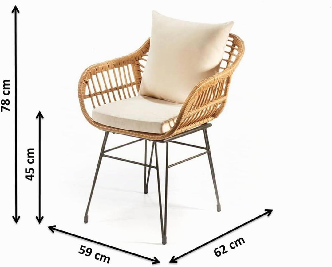Kobolo Esszimmerstuhl Stuhl Gartensessel Gartenstuhl im Retro-Look inkl Kissen