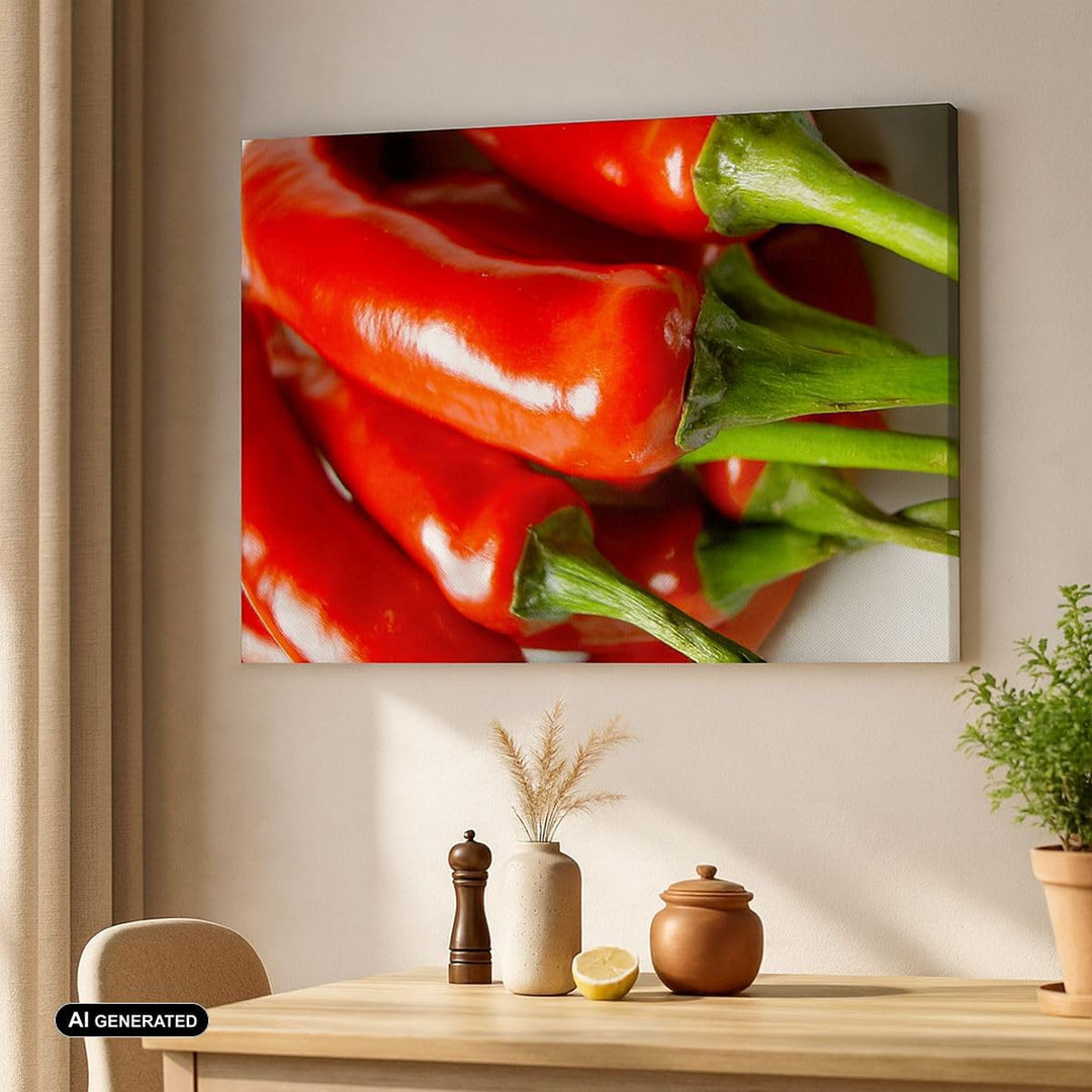 Bilder auf Leinwand 100x70cm Leinwandbild mit Rahmen Gemüse würzig Chili Gross Wanddeko Bild Schlafz