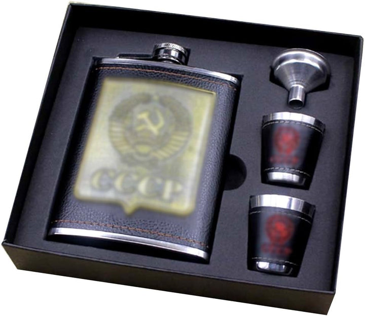 Milya 8 oz. mit schwarzer Lederummantelung inkl. Flachmann-Set Edelstahl Schnapsbehälter Tragbares i
