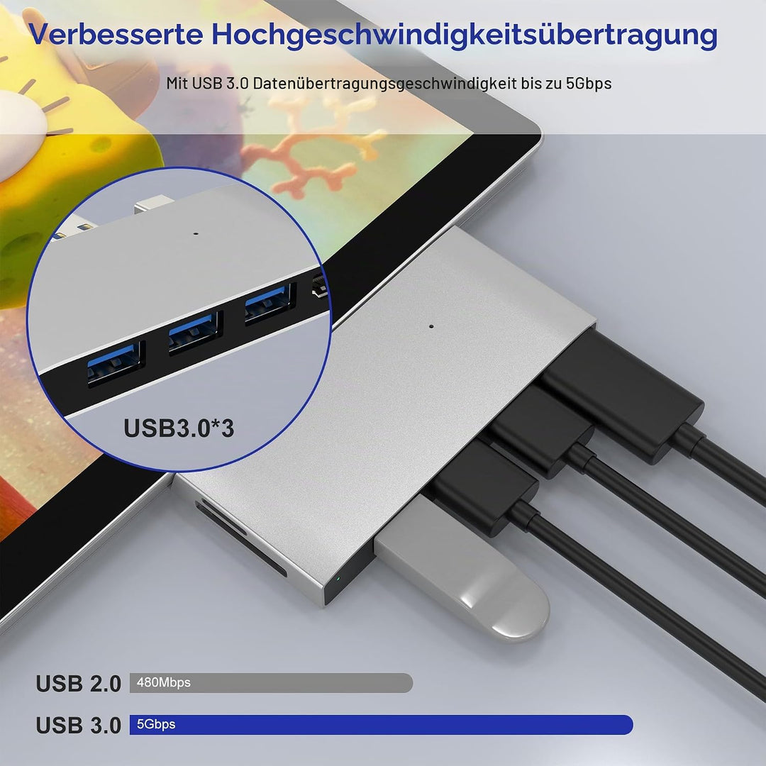 Surface Pro 6/5/4 Dock USB Hub Adapter - USB 3.0 * 3 Surface Pro 4/5/6 Dockingstation Multiport Moni
