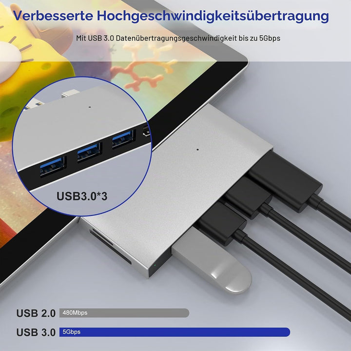 Surface Pro 6/5/4 Dock USB Hub Adapter - USB 3.0 * 3 Surface Pro 4/5/6 Dockingstation Multiport Moni