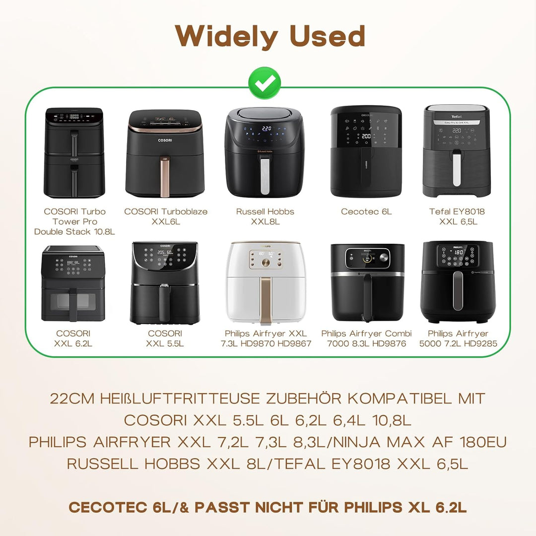 Heissluftfritteuse Zubehör Set für Cosori/Ninja, 5,5-6,4L, BPA-Frei, 11-Teilig