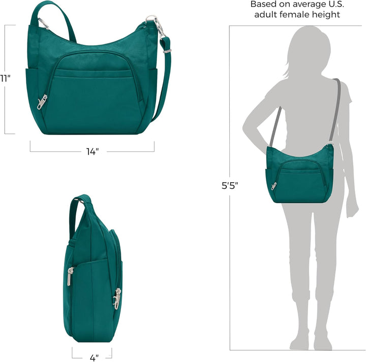 Travelon Klassische Umhängetasche mit Diebstahlschutz, Eimertasche Fichte, Fichte