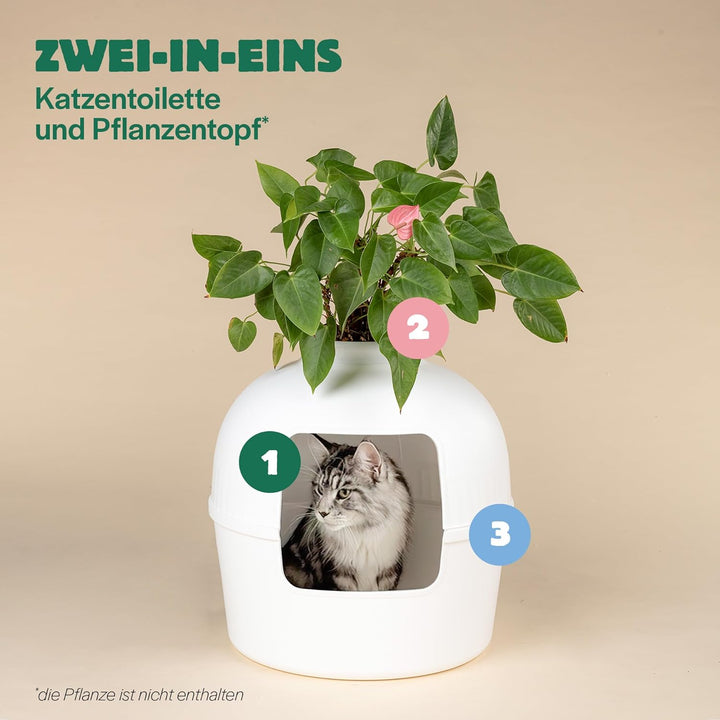 RHRQuality Katzentoilette Flower XXL unsichtbare Katzenklo mit Deckel 51Ø x 55cm (Weiss), Weiss
