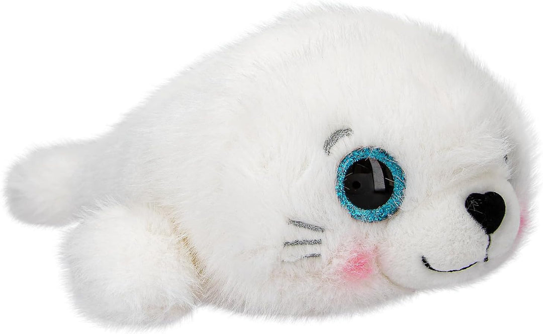 Depesche 13772 Princess Mimi - Kuscheltier Robbe Robby, mit weichem Fell in Weiss und blauen Glitzer
