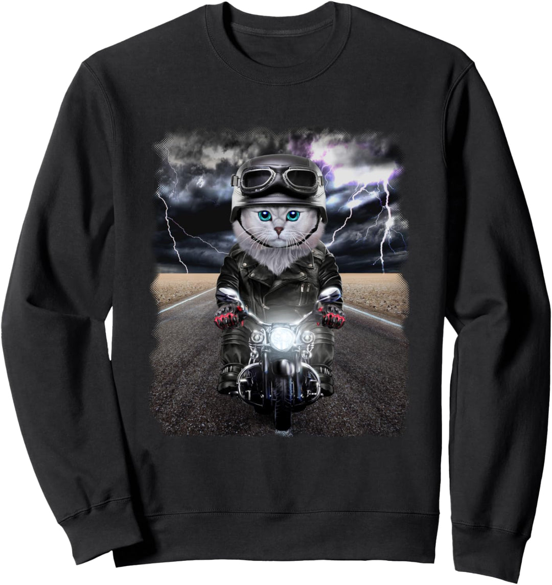 Weisse Katze, die Motorrad auf Autobahn reitet Sweatshirt