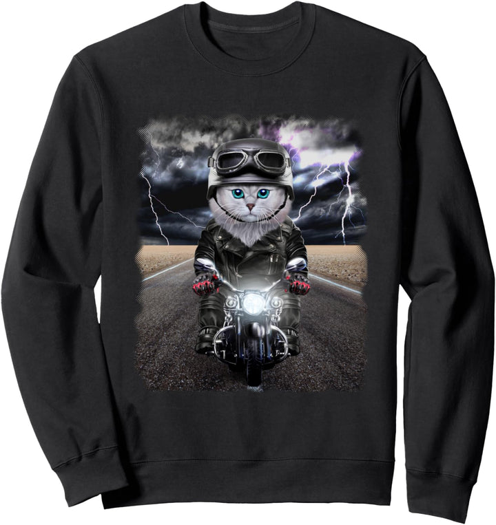 Weisse Katze, die Motorrad auf Autobahn reitet Sweatshirt