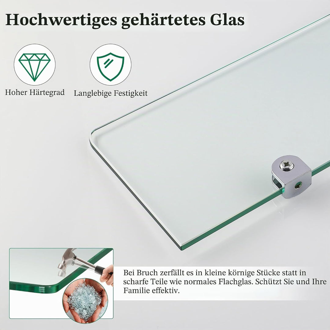 SAYAYO Glasregal Badezimmer, Badregal Duschablage Glasablage mit 7MM Dicke Rechteck Regal Glas Badre