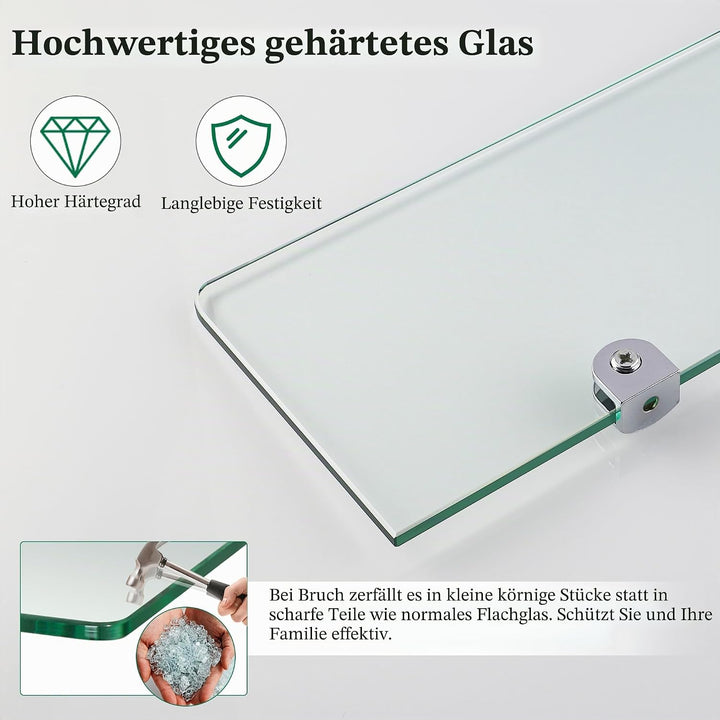 SAYAYO Glasregal Badezimmer, Badregal Duschablage Glasablage mit 7MM Dicke Rechteck Regal Glas Badre