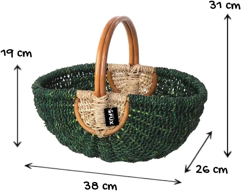 Henkelkorb oval Seegras grün natur geflochten Rattan Griff 38x26cm