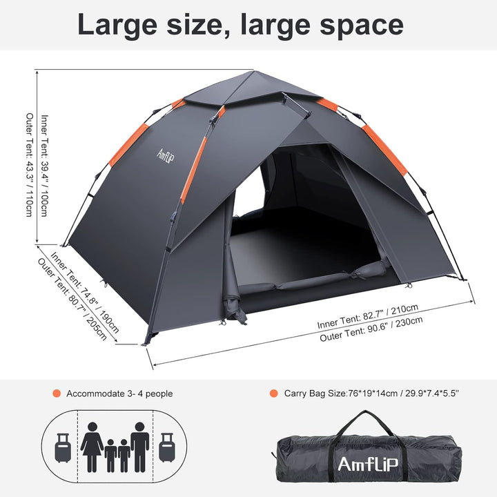 Amflip Camping Zelt Automatisches 2 Mann Personen Instant-Zelt Pop Up Kuppelzelt 4 Jahreszeiten Wass