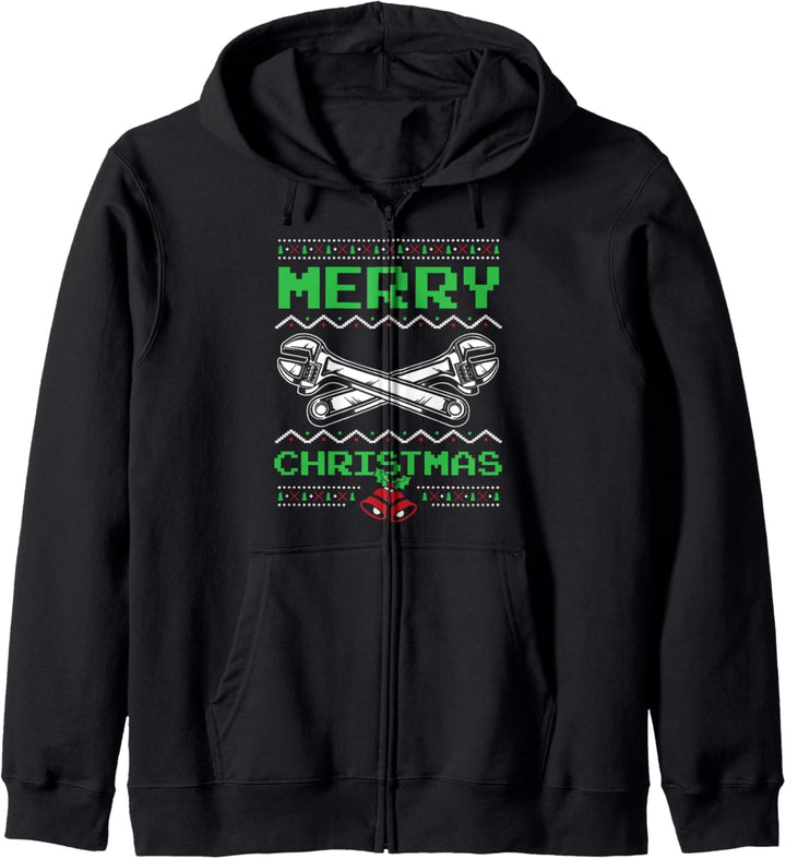 Hässlicher Weihnachtspullover Mechaniker Kapuzenjacke