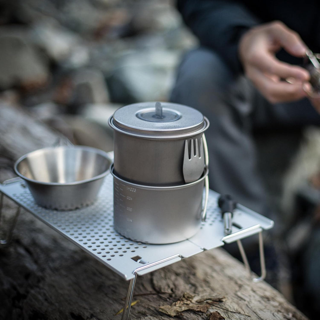 Snow Peak Titanium Mini Solo Combo Kochset, Japanisches Titan, Ultraleicht und Kompakt für Camping u