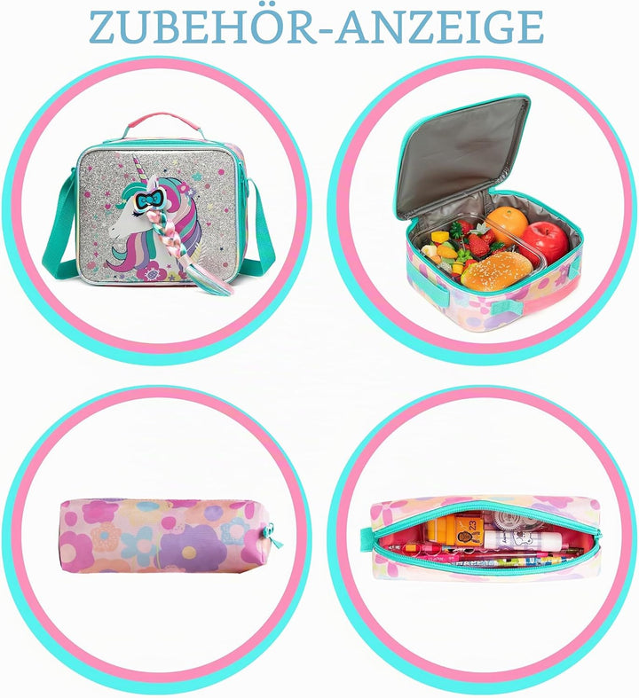 HTgroce Trolley Rucksack Mit Rollen, Federmäppchen, Lunch Tasche 3 in 1 Leicht Rolling Schulranzen f