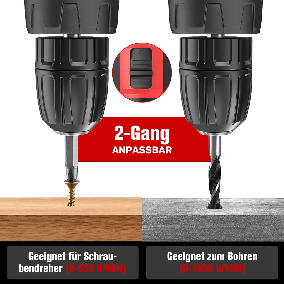 Akkuschrauber, BETENST Akku Bohrmaschine 21V, Akku Bohrschrauber 42Nm mit 2 Akkus 2.0Ah, 25+3 Drehmo