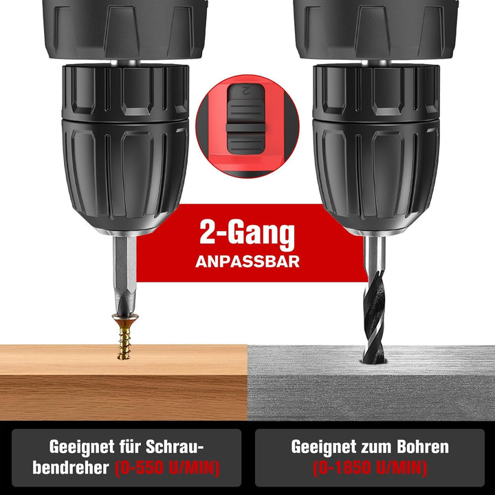 Akkuschrauber, BETENST Akku Bohrmaschine 21V, Akku Bohrschrauber 42Nm mit 2 Akkus 2.0Ah, 25+3 Drehmo