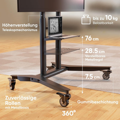 ONKRON TV Ständer rollbar für 55-90 Zoll TVs bis zu 75 kg, Fernsehständer höhenverstellbar 200x200-8