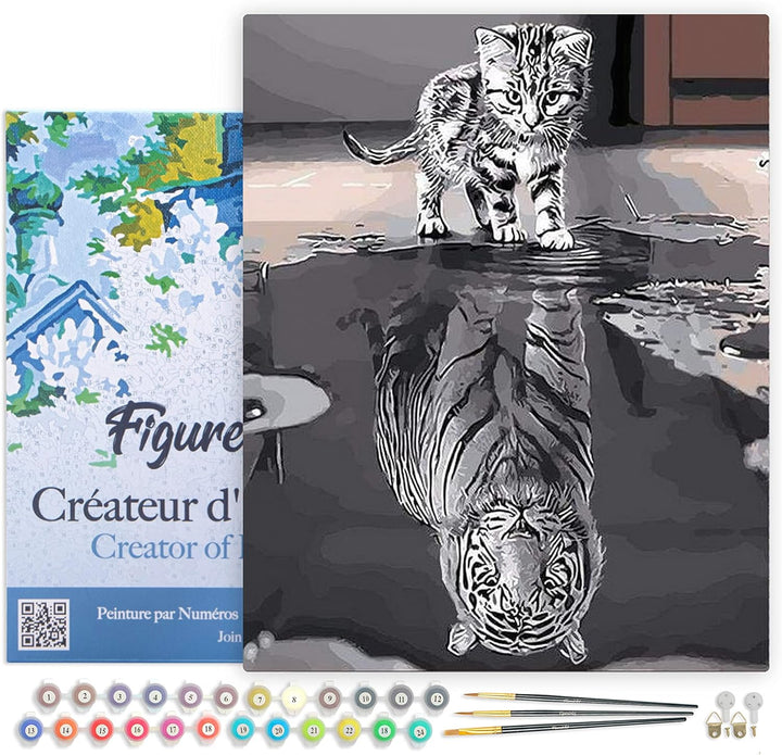 Figured'Art Malen Nach Zahlen Erwachsene Mit Rahmen Katze und weisser Tiger - Paint by Numbers Baste