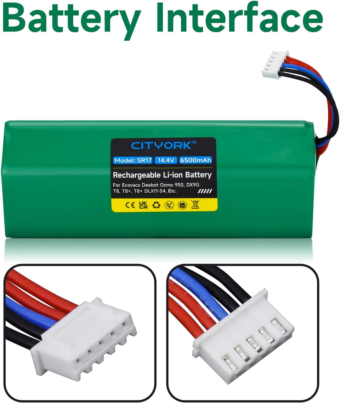 CITYORK Li-ion 6500mAh Ersatz Akku für Yeedi Vac 2 pro/Vac 2/Vac max, Akku für Ecovacs Deebot Ozmo 9