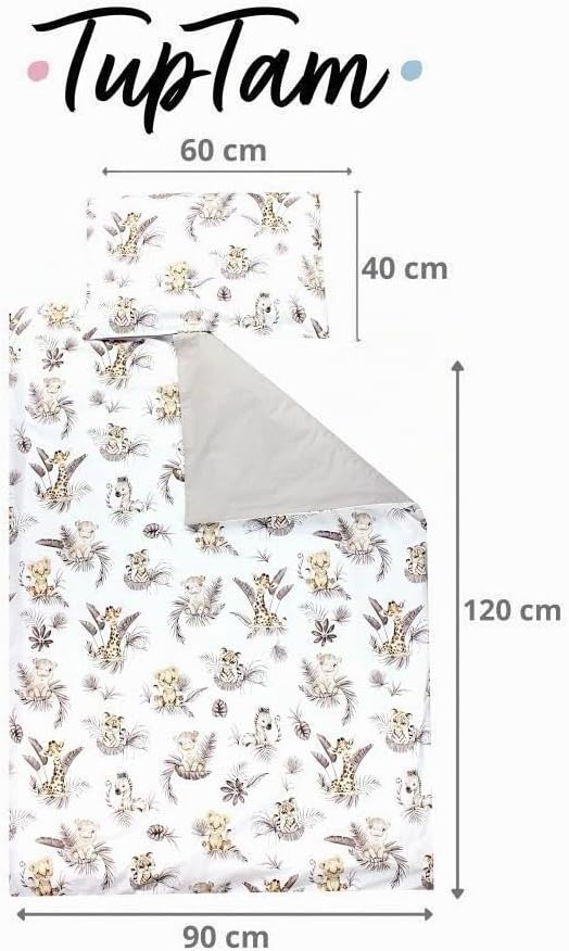 TupTam Kinder Bettwäsche Gemustert 2-Teilig Wendebettwäsche, Farbe: Beige Löwe Blätter/Beige, Grösse
