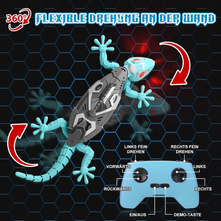 Charmofun Gecko Wandflitzer, Ferngesteuerter Gecko an der Wand Spielzeug, Mit Leuchtenden Led-Augen,