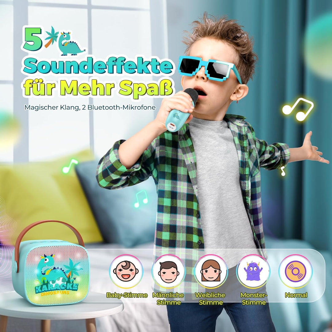 Geschenk Junge 3-12 Jahre, Karaoke Maschine mit 2 Bluetooth Kindermikrofon Spielzeug ab 3-12 Jahre J
