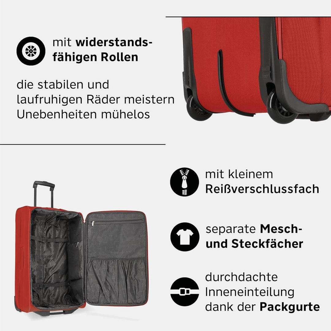 Travelite paklite 2-Rad Koffer Grösse M, Gepäck Serie ORLANDO: Klassischer Weichgepäck Trolley im ze
