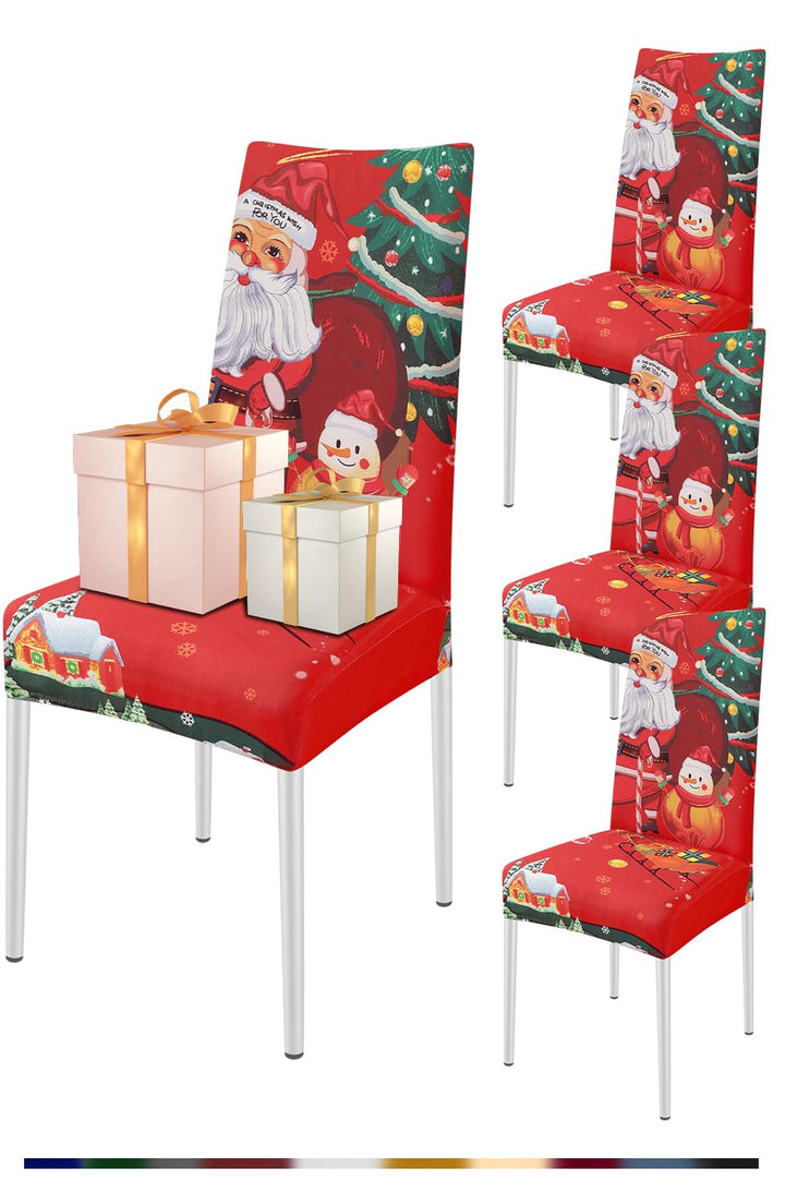 FIGOOO Stuhlhussen Weihnachten 4er Set Stretch Stuhlhussen für Esszimmerstühle Elastisch Moderne Uni