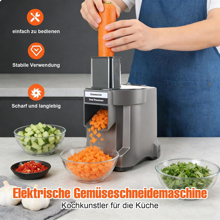 100W 3-in-1 Gemüseschneidmaschine, Gemüseschneider Elektrisch Gemüsehobel Professionell Würfelschnei