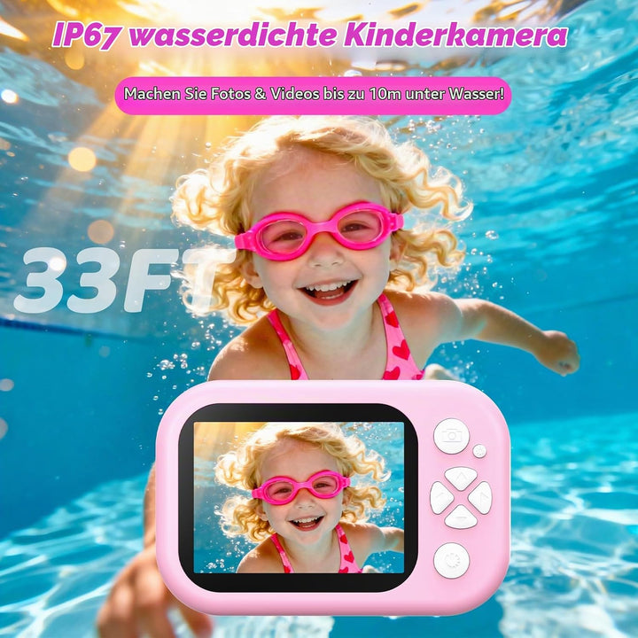 Kinderkamera, 48MP 1080P IP68 Unterwasser Digitalkamera wasserdichte Kamera Kinder mit 2,4 Zoll Bild