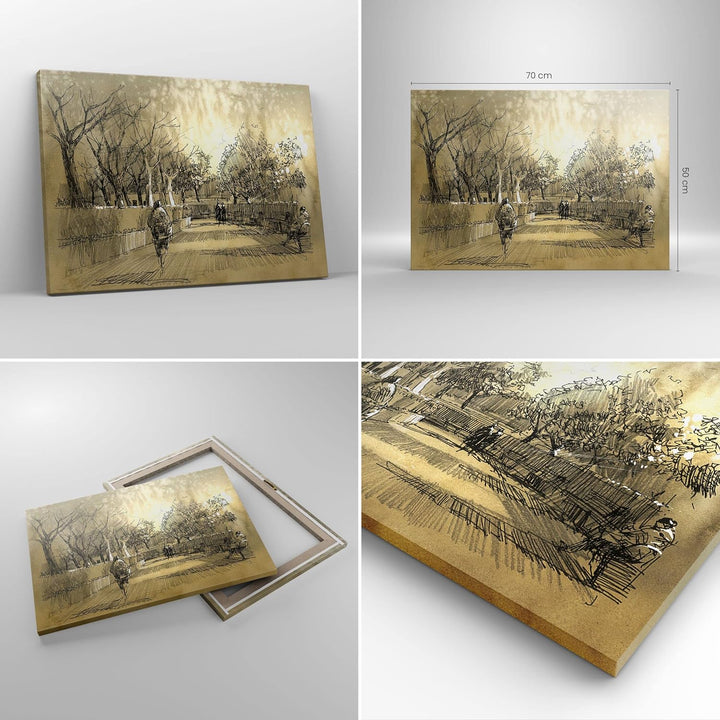 ARTTOR Bilder auf Leinwand Park Spaziergang Baum Leinwandbild 70x50cm Wandbilder Dekoration Wohnzimm