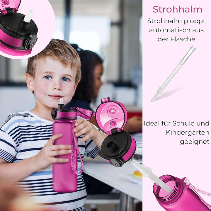 My Vesperbox® Trinkflasche Kinder [500ML] - Wasserflasche Kohlensäure Geeignet & Auslaufsicher - Wat