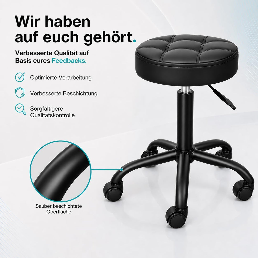 Rollhocker mit Metall-Basis und leisen Softrollen [Neues Modell] – höhenverstellbar, 360° drehbar, k