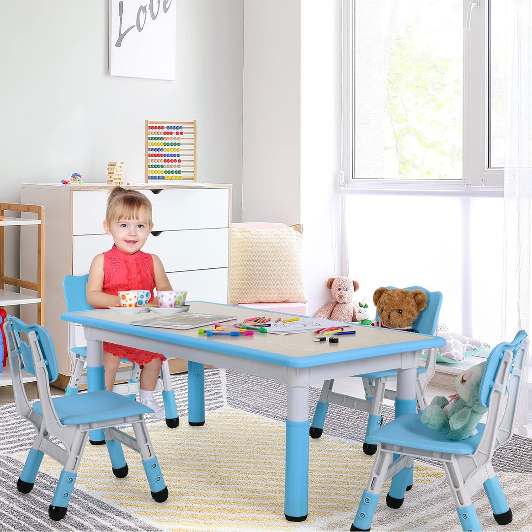 Clevich Kindertisch mit 4 Stühlen, Tisch Stuhl Set Höhenverstellbar,Kindertischgruppe für Kinderzimm