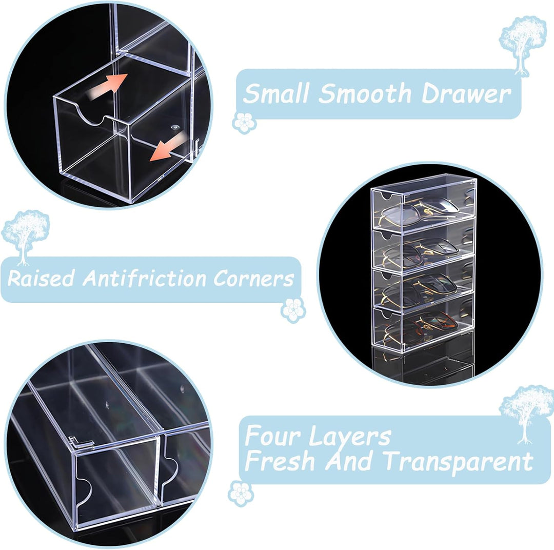 2 Stück Sonnenbrillen Aufbewahrung aus Acryl, Brillenaufbewahrung Acryl, mit 4 Brillen Organizer Sch