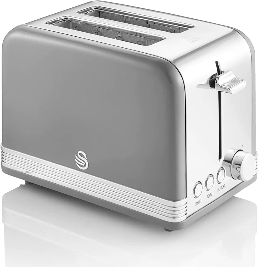 Swan Retro ST19010GRNEU 2-Scheiben-Breitschlitz-Brottoaster, Vintage Design, 3 Funktionen: Auftauen/
