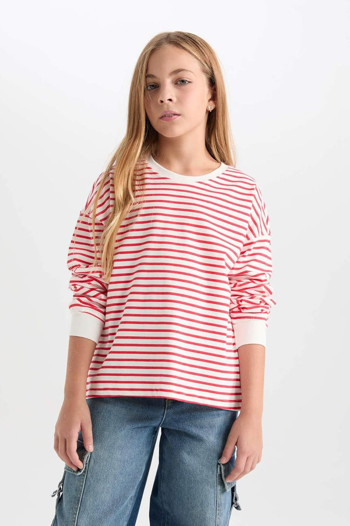 DeFacto Girl Regular Fit Langarm Gestricktes Kapuzen-Sweatshirt für Mädchen 11-12 Jahre Rot, 11-12 J