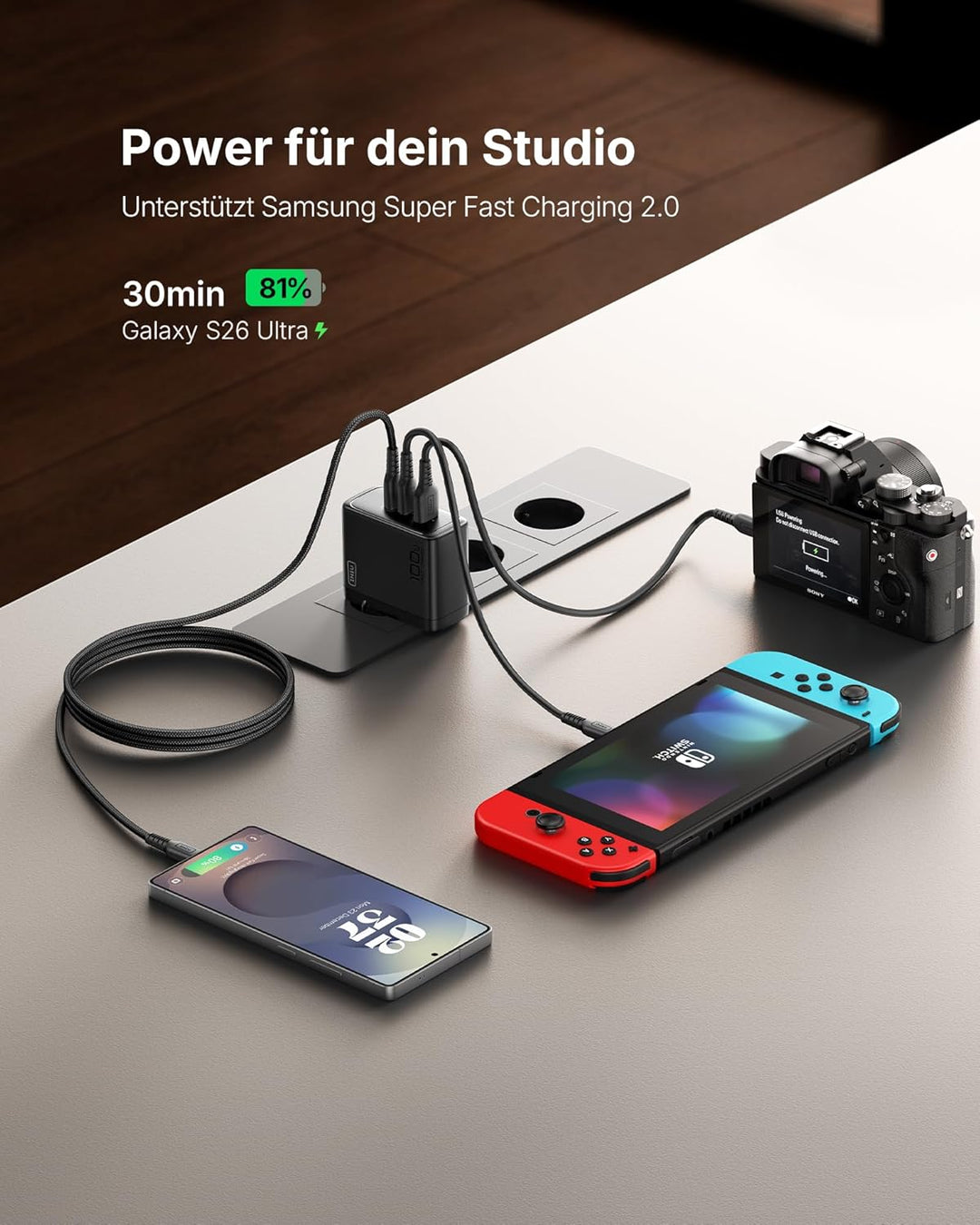 INIU 100W USB C SchnellLadegerät, (GaN Ⅲ) 3 Ports Laptop Netzteil PD PPS ladegerät Fast Charger, Kom