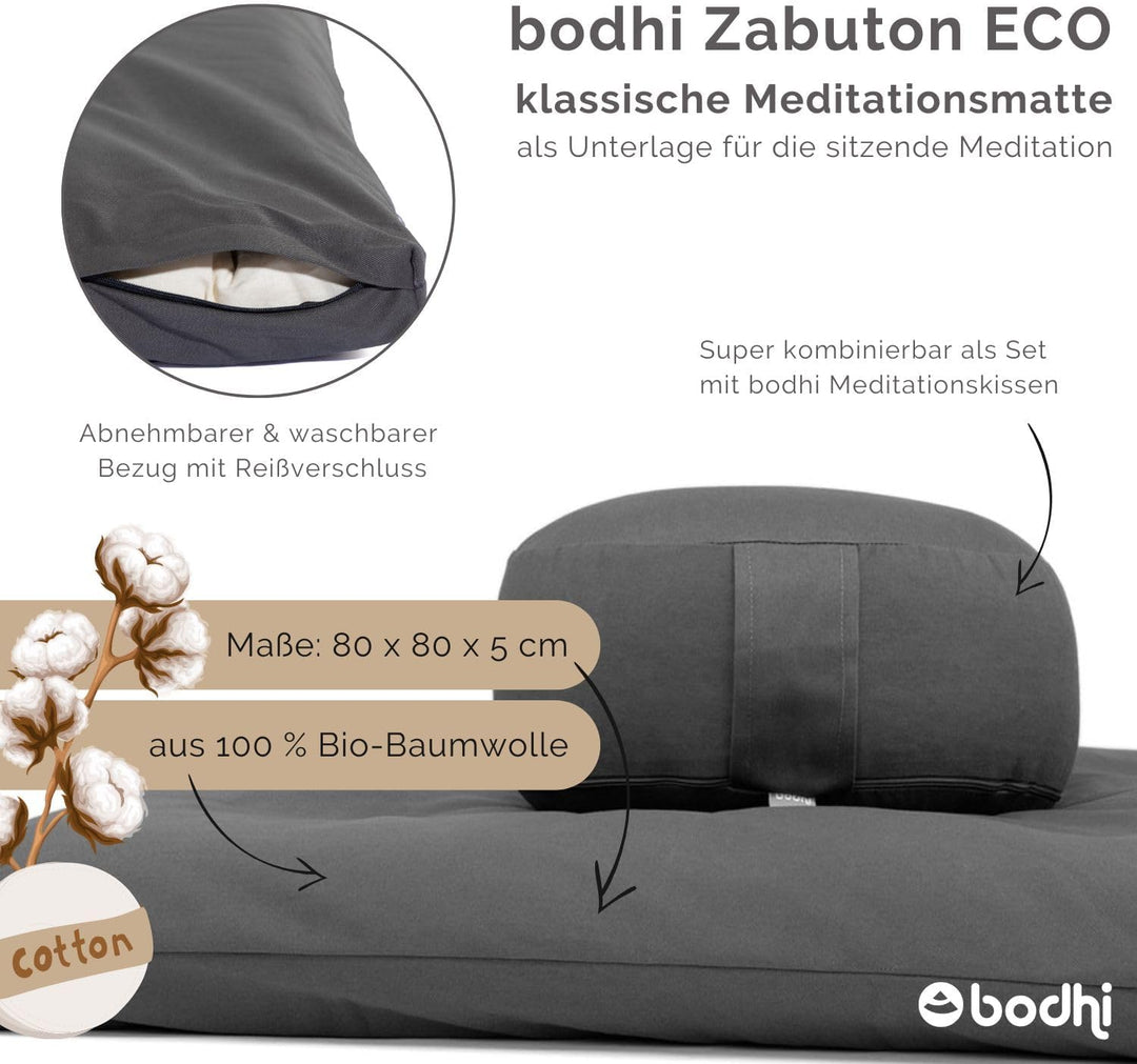 Bodhi Neu Meditationsmatte ZABUTON | ECO Serie | Klassische Yoga Matte mit abnehmbarem Bezug aus 100
