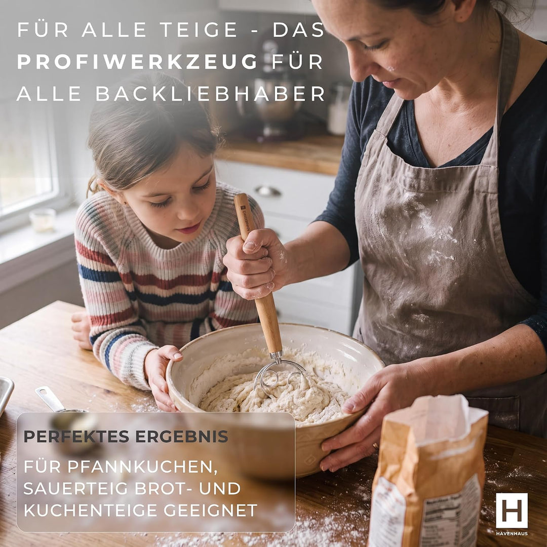 HAVENHAUS Backset Brotkorb Dänisch - Gärkörbchen Backen Set Sauerteig Brot Dänischer Schneebesen Gär