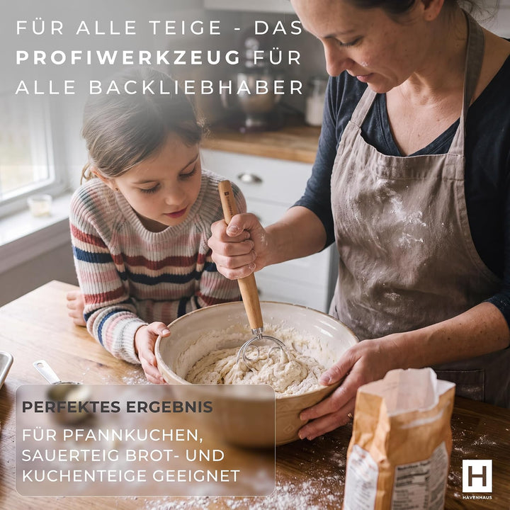 HAVENHAUS Backset Brotkorb Dänisch - Gärkörbchen Backen Set Sauerteig Brot Dänischer Schneebesen Gär