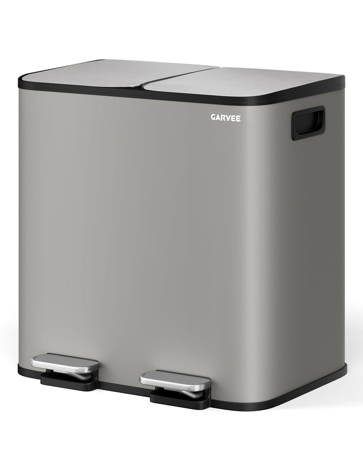 GarveeHome Mülleimer 2 Fächer 30 L, Mülltrennsystem mit 2 x 15 L Deckel aus Edelstahl, Treteimer Küc