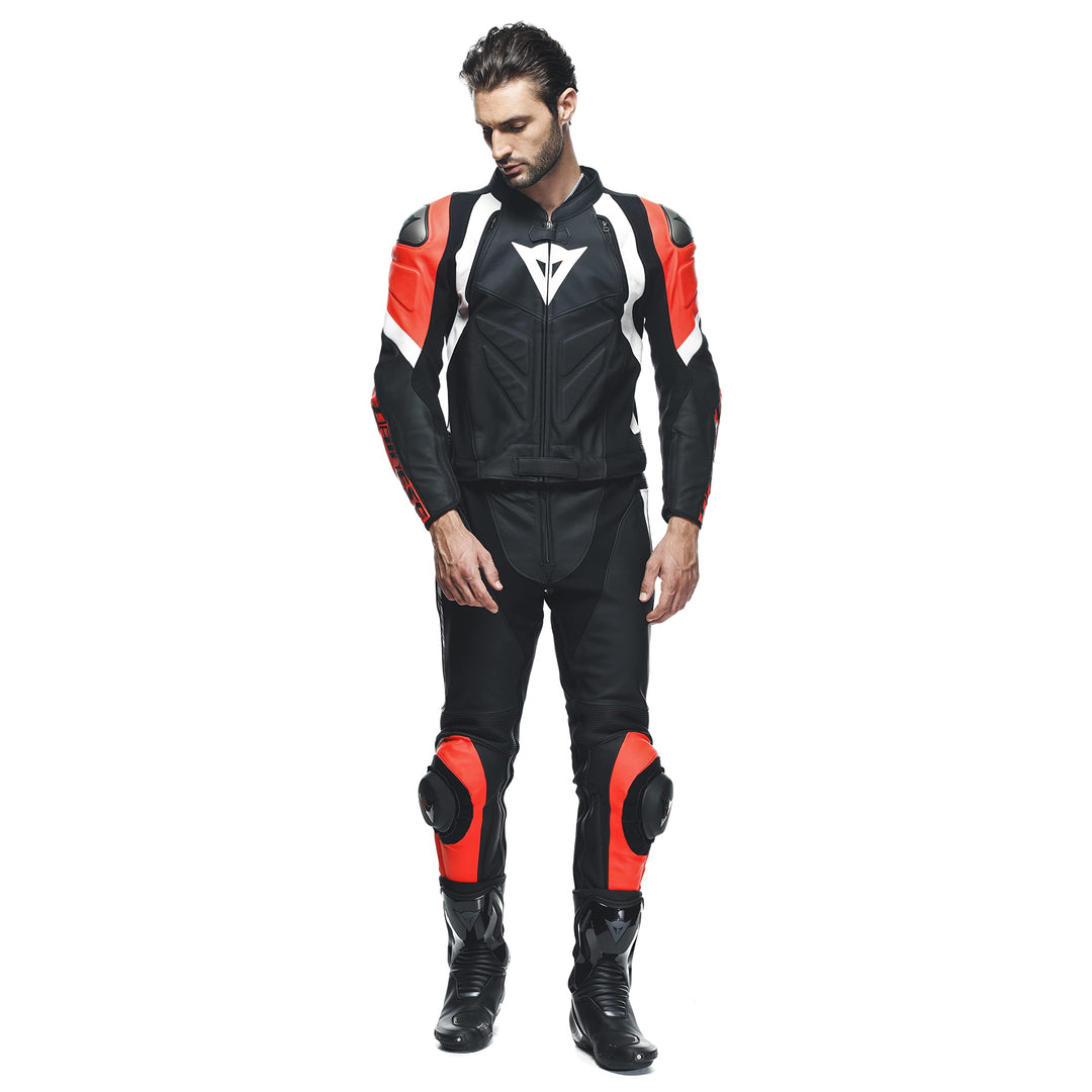 Dainese Avro 4 2-Teiler Motorrad Lederkombi, schwarz/rot/weiss, 52 schwarz/rot/weiss 52, schwarz/rot
