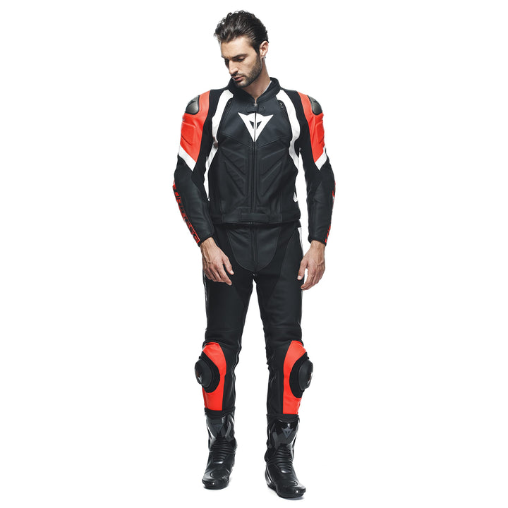 Dainese Avro 4 2-Teiler Motorrad Lederkombi, schwarz/rot/weiss, 52 schwarz/rot/weiss 52, schwarz/rot